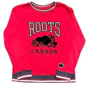 ROOTS Kids Canada Beaver Crewneck Sweatshirt Unisex Size XXL 13-14 Red Black